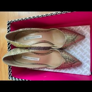 DVF Lille, gold Python heel